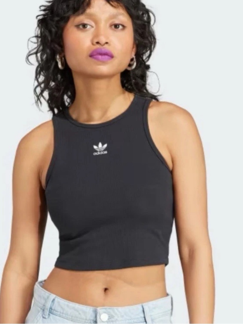 Adidas Originals Essentials cropped Rib Tank Top Black Size 1X